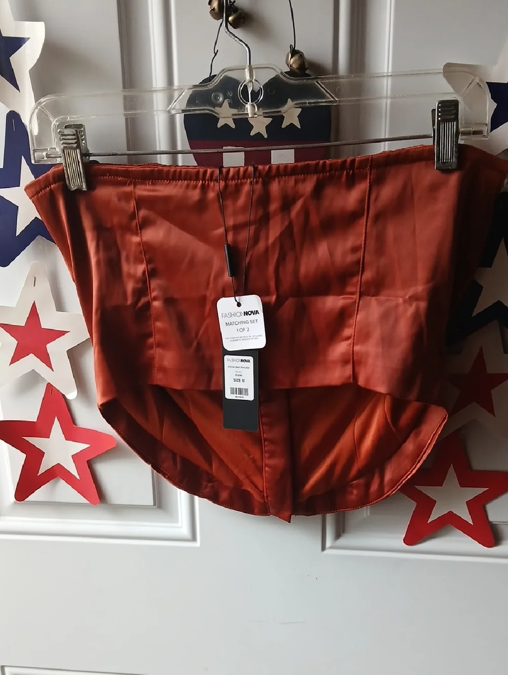 Women's Satin Matching Set Top And Pants in Rust - Picture 3 of 8